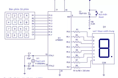 Giao tiếp giữa bàn phím 16 phím với vi điều khiển 8051